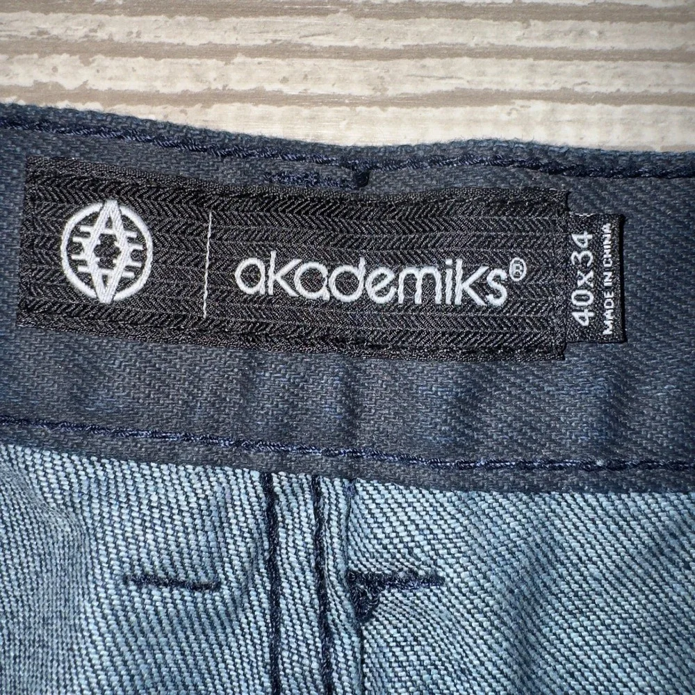 Akademiks Jeans Mens 40x34 Navy Denim Flat Front Straight Leg Hipster Black Tab